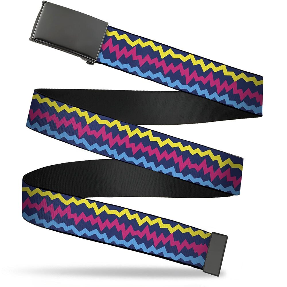 8087 Belt, Flip Web Belt Scribble Zig Zag Stripe Navy Multi Color, 1.25